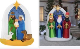 6.5 Ft Lighted Nativity Scene &amp; 3 Kings Wisemen Airblown Inflatable Combo 2 Unit - £181.11 GBP