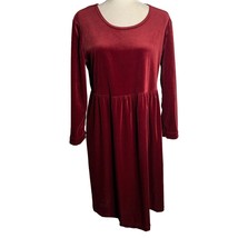 Vintage 90s Kathie Lee Velvet Dress 10 Maroon Red Long Sleeve Elastic Waist - £37.20 GBP