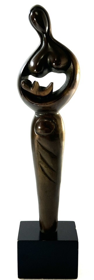 Mother With Baby Metal Abstract Sculpture Bronze Look 12” - $11.97