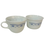 Pyrex Morning Blue Flower Milk Glass Cup 17 And Bowl 26 Vintage Nice - $23.19 CAD