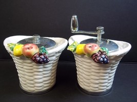 Vintage porcelain salt shaker &amp; pepper grinder figural fruit baskets MIJ - £8.30 GBP