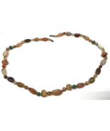 Semi Precious 26&quot; Jade Agate Yellow Jasper Large Stone Vintage Necklace - $79.20