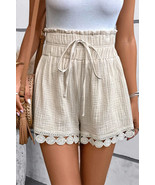 Apricot Textured Frilled Knotted High Waist Lace Hem Shorts - $289.56 MXN