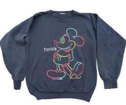 Size  M Vintage 80s Mickey Mouse Disney Velva Sheen Made in USA Neon Sweatshirt - £13.46 GBP