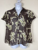Croft &amp; Barrow Womens Plus Size 1X Sheer Brown/Green Paisley Button Front Blouse - £7.79 GBP
