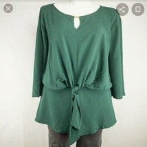 Krazy Kat Hunter Green 3/4 Sleeve Eye Let Accent Blouse w Tie Size 3X NWT - £19.27 GBP