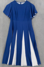 WOMENS LONG DRESS SZ 2XL BLUE W/ FAUX WHITE GODETS FLUTTER SLEEVE BUTTON... - £31.45 GBP
