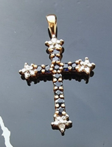 925 Sterling Silver Vermeil Supphire And Cz Cross Pendant - £32.95 GBP