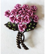 Avon Metallic Purple Rose Bouquet Brooch Pin Bronze Tone Setting Vintage... - £13.42 GBP