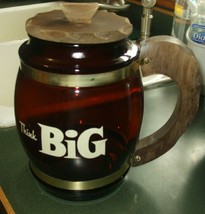 Vintage Siesta Ware &quot;Think Big&quot; Brown Glass Cookie Jar with Wood Handle &amp; Lid - £22.61 GBP