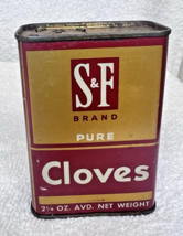 Antique S &amp; F Brand Clove Tin Litho Can 2 1/4 Oz 3 1/4&quot; Red Gold Spice K... - $18.32