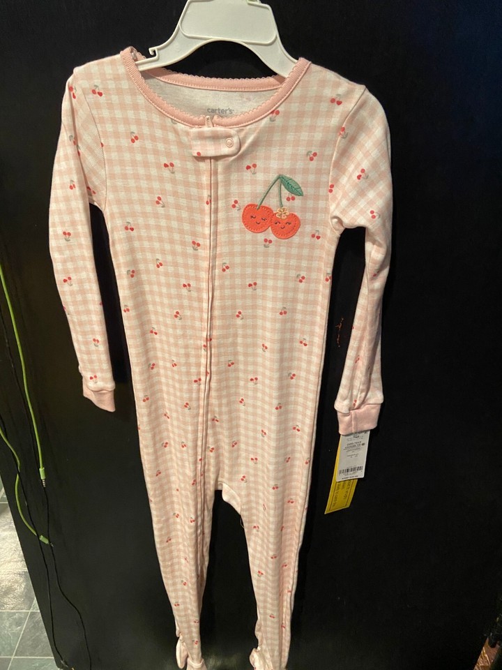 Carter&#39;s Girl&#39;s Cotton Pink Checkered Cherries Zippered Jammies15.9 4T *... - $15.99