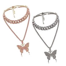 Women Fashion Jewelry Zircon Crystal Mutli-Layer Chain Necklace Butterfly Pendan - £15.33 GBP