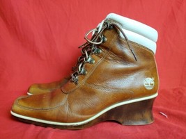 Timberland Women 8.5 Ankle Wedge Moc Toe Saddle Leather 19347 Shoes Boots  - $78.21