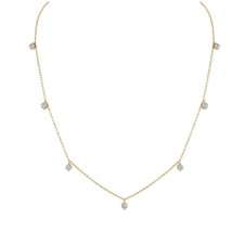 1.30CT Solitaire Moissanite Round Station Necklace 14K Yellow Gold Plated Silver - £44.12 GBP