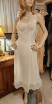Vtg 1940&#39;s 1950&#39;s Off White Nylon Full Dress Slip Gown Size 36 Lace Hem ... - £48.26 GBP
