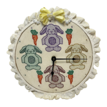 Vintage Handmade Embroidered Easter Bunny Wall Clock Battery 10&quot; READ - £16.65 GBP