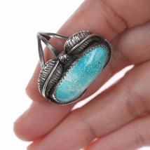 sz8 Vintage Native American silver and turquoise ring with 4 leaves - £114.74 GBP