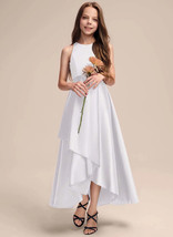 Children&#39;s First communion Dress flower girl White Satin Wedding Host Dress - £97.17 GBP