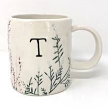 ANTHROPOLOGIE Dagny Monogram Mug Letter &quot;T&quot; Floral Botanical Ceramic - £12.01 GBP