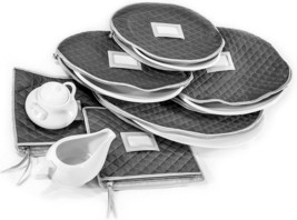 Quilted Cases For Fine China Accessories Storage - Set Of 6 - Gray - £28.96 GBP