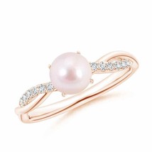 ANGARA Japanese Akoya Pearl Twist Shank Ring with Diamonds for Women in 14K Gold - £736.98 GBP