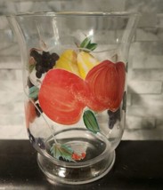 Elements Hand Blown Glass Hand Painted Hurricane Candle Holder Fruit Harvest - $12.77