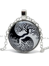 Ciondolo collana Yin Yang Tree Of Life 20&quot; Catena Boho Life Force Chi Glass Dome - £5.57 GBP