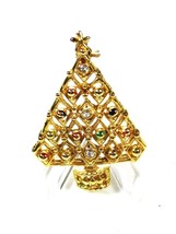 Goldtone Silvertone Clear rhinestones Christmas Tree Brooch Unbranded 82015 - £15.17 GBP