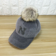 Remove Furball Cap Autumn Winter Rhinestone N Shape Warm Hat Mink Fur Ca... - $13.50