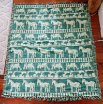 Farm animals theme blanket throw tapestry fringe green 44x54 horse cow pig duck - £38.16 GBP