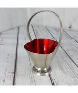 Vintage Handmade Norway Pewter 5&quot; Basket w/ Metallic Red Enamel Inside #... - £24.71 GBP