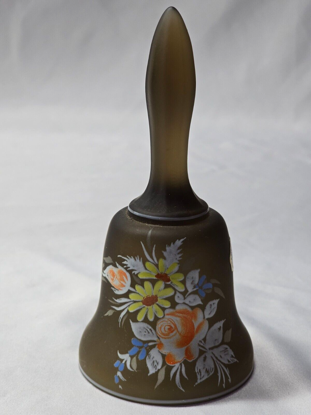 Vintage WESTMORELAND 5.25&quot; Glass Bell Hand Painted FLORA ON BROWN MIST +... - $9.88