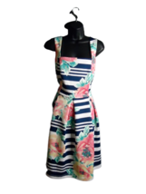 Tiana B Women&#39;s Sleeveless Dress Pleated Skirt Blue White Striped Floral... - £14.01 GBP