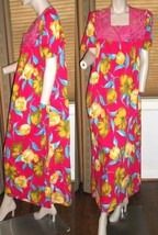 Loungewear Maxsun 1960&#39;s Muumuu Size S  Square Neck Lace Collar Red Flor... - $59.39