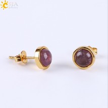 CSJA Cute Tiny Round Stud Earrings for Women Gold Color Ear Piercing Natural Gem - £6.74 GBP