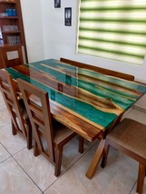 5&#39;x3&#39; Green Epoxy Resin Table Top Center Dining Table Acacia Wood Furniture Deco - £826.35 GBP