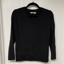 Max Studio Thick Long Sleeve Shirt Size XS Extra Small V Neck Black Cott... - £7.82 GBP