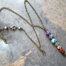 7 Chakra Natural Gemstone Wire Wrapped Necklace - £9.56 GBP