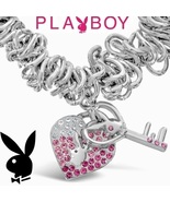 Playboy Bracelet Bunny Heart Lock and Key Charm Pink Swarovski Crystal S... - £18.93 GBP