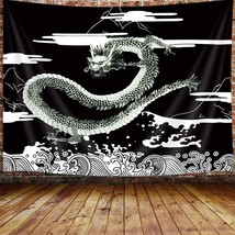 Tapestry Wall Hanging Black And White Psychedelic Home Decor Blanket Art Dragon - £23.57 GBP