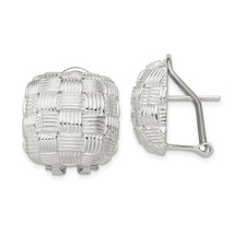 Silver Rhod-pltd Polished Woven Square Omega Back Earrings QE2932 - $115.60