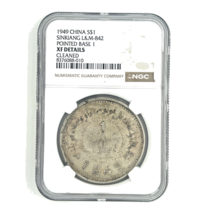 1949 China S$1 Dollar Sinkiang L&amp;M-842 Pointed Base 1 by NGC as XF DETAILS! - $27,055.42 MXN