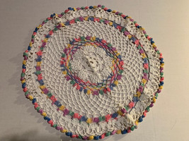 Vintage Handmade Multi-Color &amp; White 16&quot; Circular Crocheted Doilie - £4.71 GBP