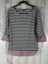 Market &amp; Spruce Evella Boatneck Top Gray Striped Layered Contrast Medium - £15.84 GBP