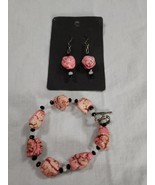 Vintage Pink Stone Bracelet &amp; Pierced Earrings.  Nice set.  Bracelet is ... - $25.84 CAD