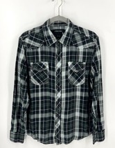 BKE Mens Shirt Size M Green Plaid Contrast Stitch Snap Up Collared Weste... - £26.47 GBP