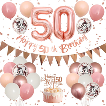50Th Birthday Decorations Retro Pink Rose Gold,50Th Birthday Balloons,Happy 50Th - £17.37 GBP