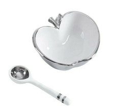 The Apple SET2018 Serving Gift Set Ceramic Bowl w/ Spoon 7.25&quot; L White - £31.64 GBP