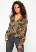 Topshop Leopard Animal Print Long Sleeve Shirt Women&#39;s SZ 6 Button Up - $14.84
